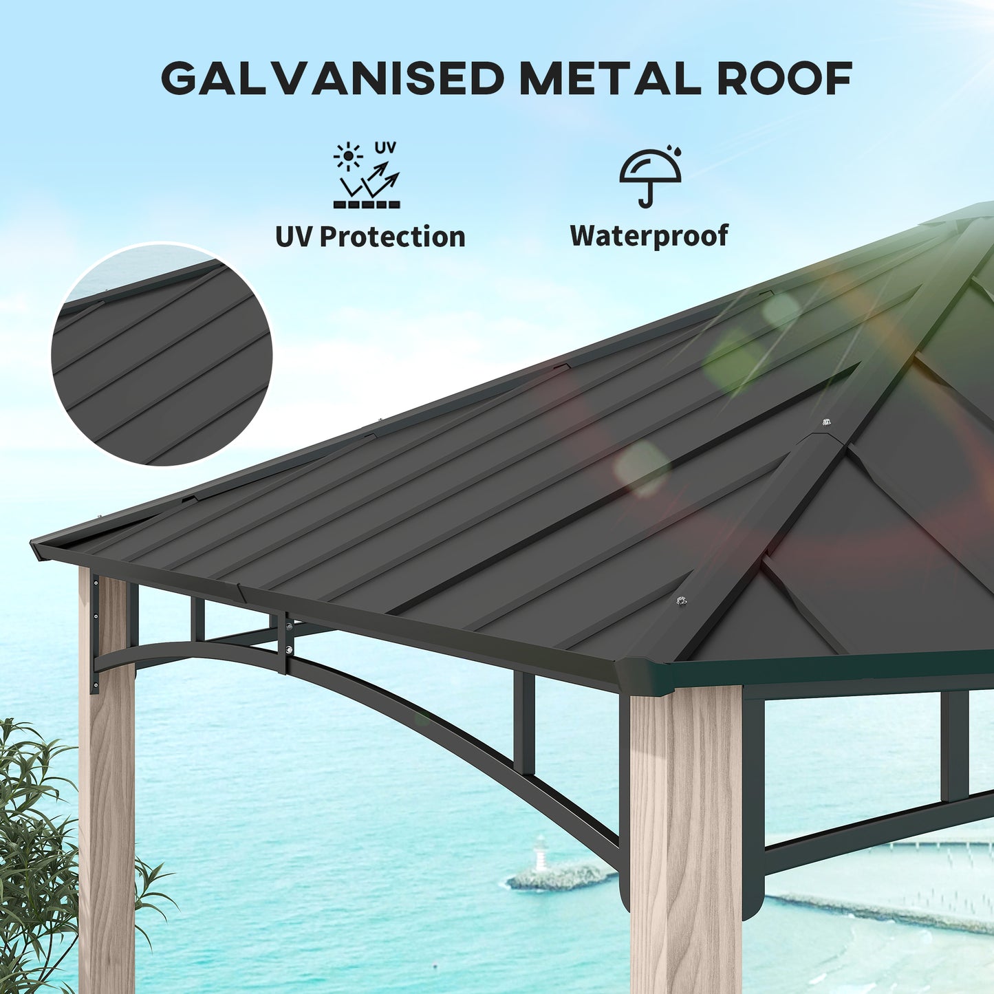 3 x 3(m) Hardtop Gazebo with Metal Roof and Wood Grain Frame