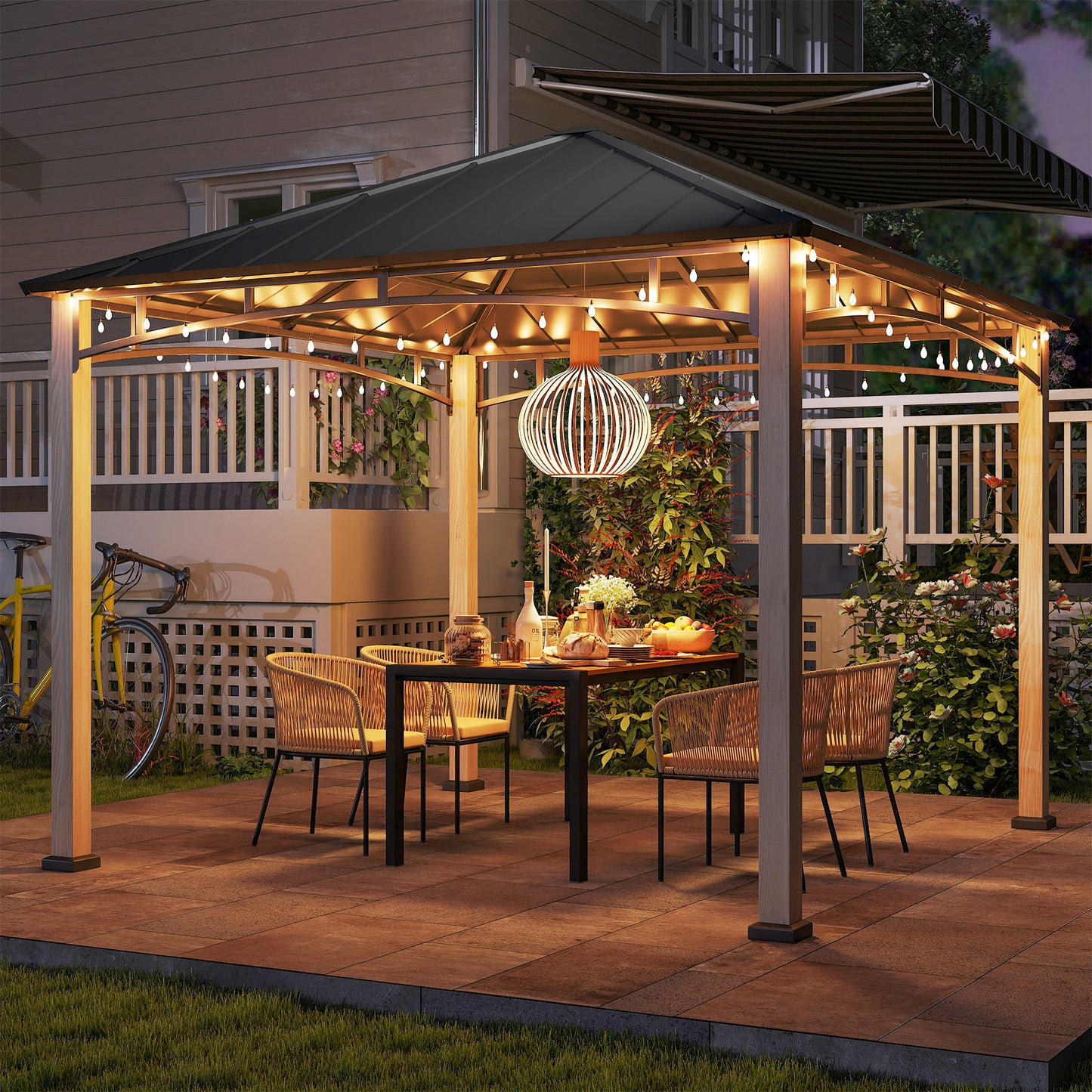 3 x 3(m) Hardtop Gazebo with Metal Roof and Wood Grain Frame