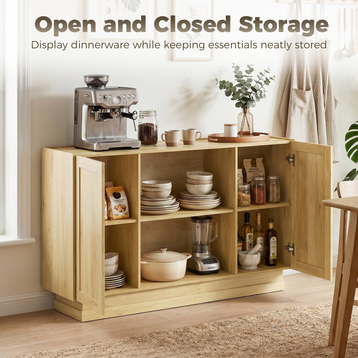 Sideboard Buffet Cabinet, Modern Farmhouse Storage Cabinet, Natural