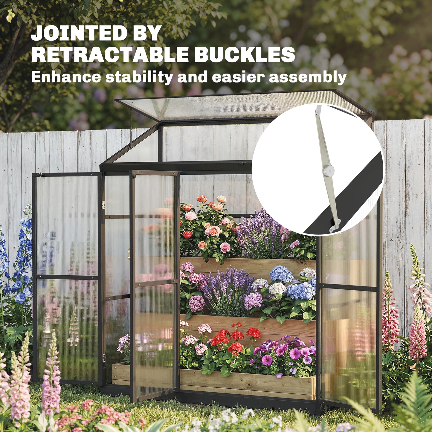 6 x 1.5ft Polycarbonate Greenhouse with 3 Hinged Doors, Top Vent, Lean-to Green House, Aluminium Walk-in Greenhouse for Patio Garden, Black