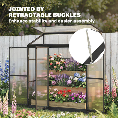 6 x 1.5ft Polycarbonate Greenhouse with 3 Hinged Doors, Top Vent, Lean-to Green House, Aluminium Walk-in Greenhouse for Patio Garden, Black