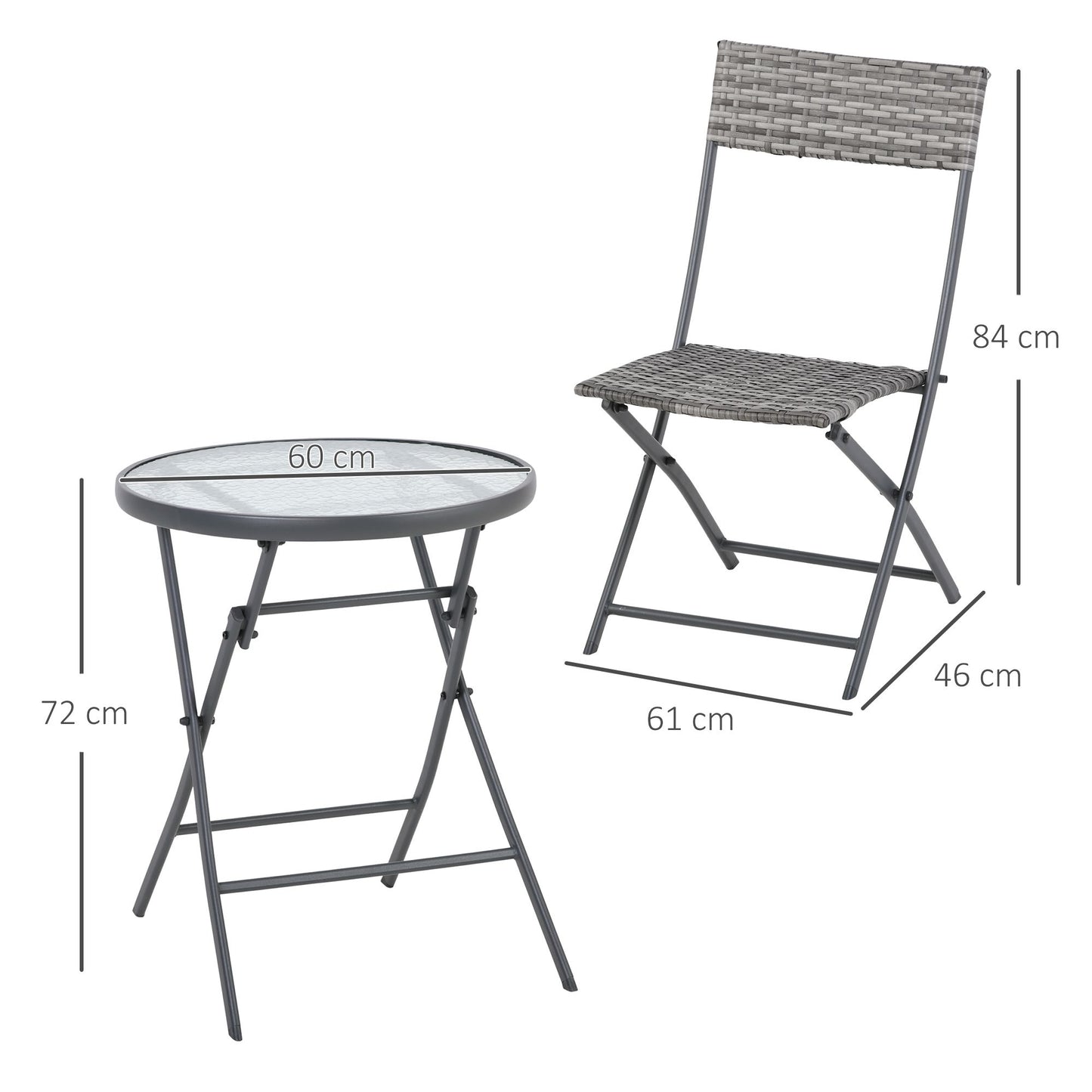 3 PCs Patio Wicker Bistro Set Foldable Table and Chair Set for Outdoor