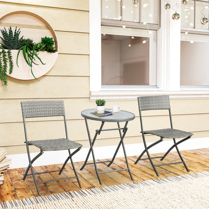 3 PCs Patio Wicker Bistro Set Foldable Table and Chair Set for Outdoor