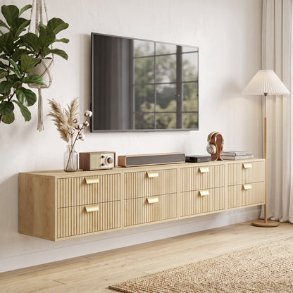 2pcs Modern Floating Nightstands,  2 Drawers Bedside Tables, Oak