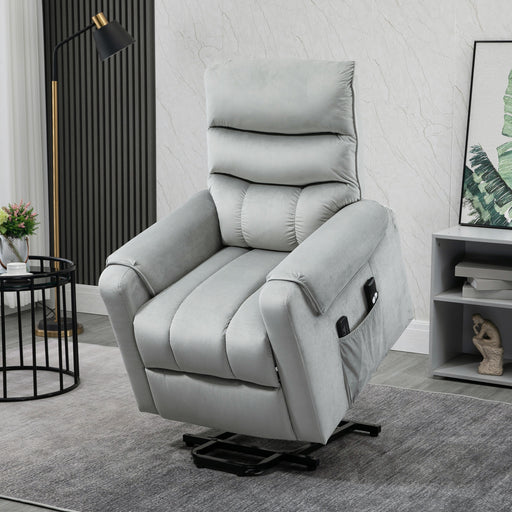 Vibration Massage Rise and Recliner Chair, Electric Power Lift Recliner with Remote Control and Side Pocket, Grey