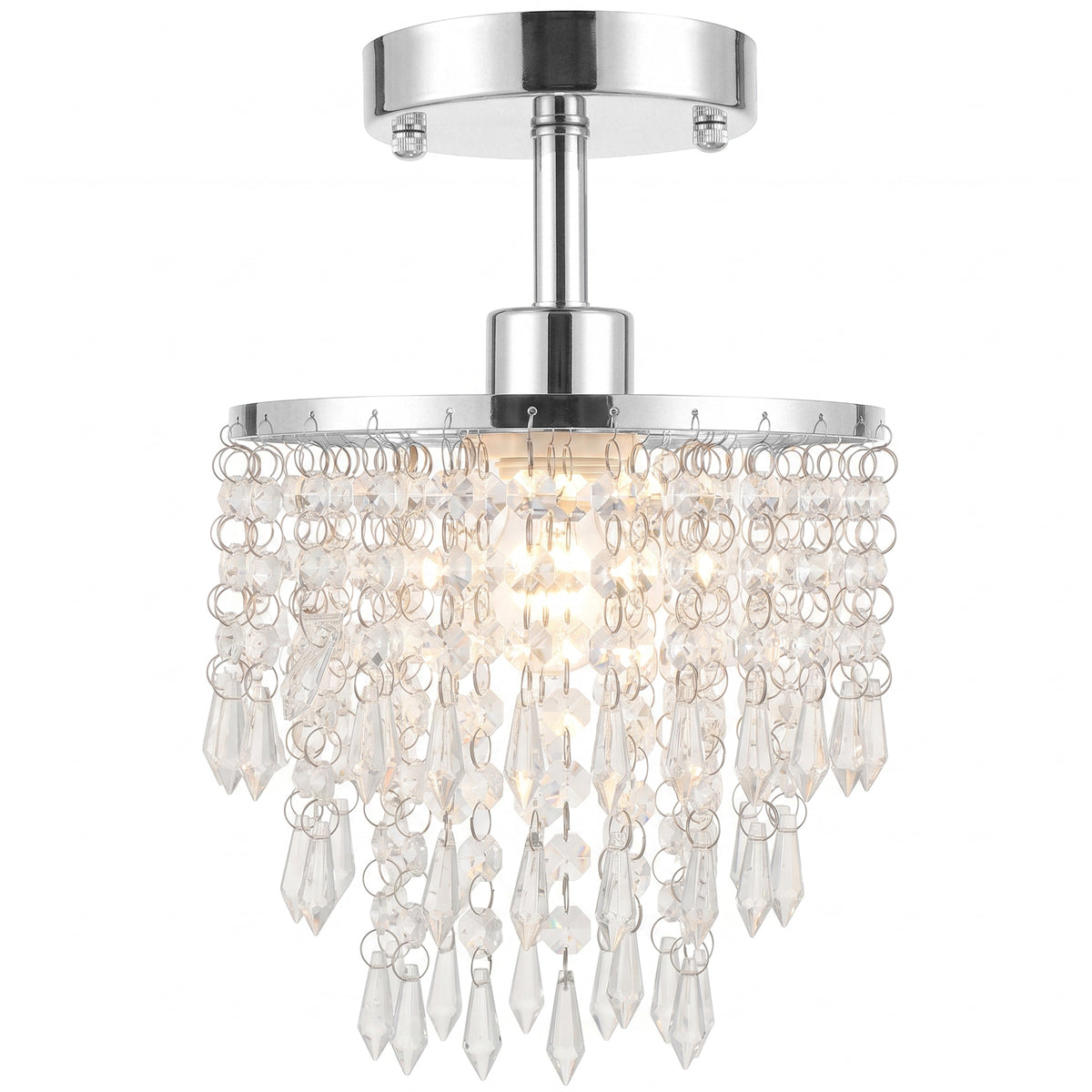Crystal Ceiling Light with 57 Crystal Strands, Silver Tone