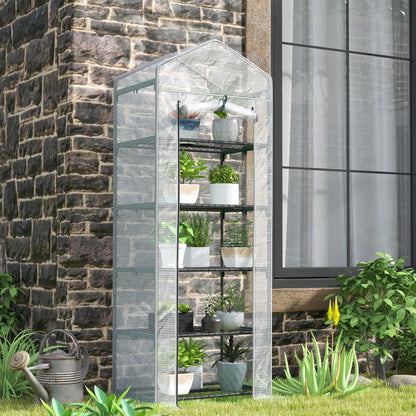 5 Tier Mini Greenhouse Grow House w/ Roll Up Door, White/Grey