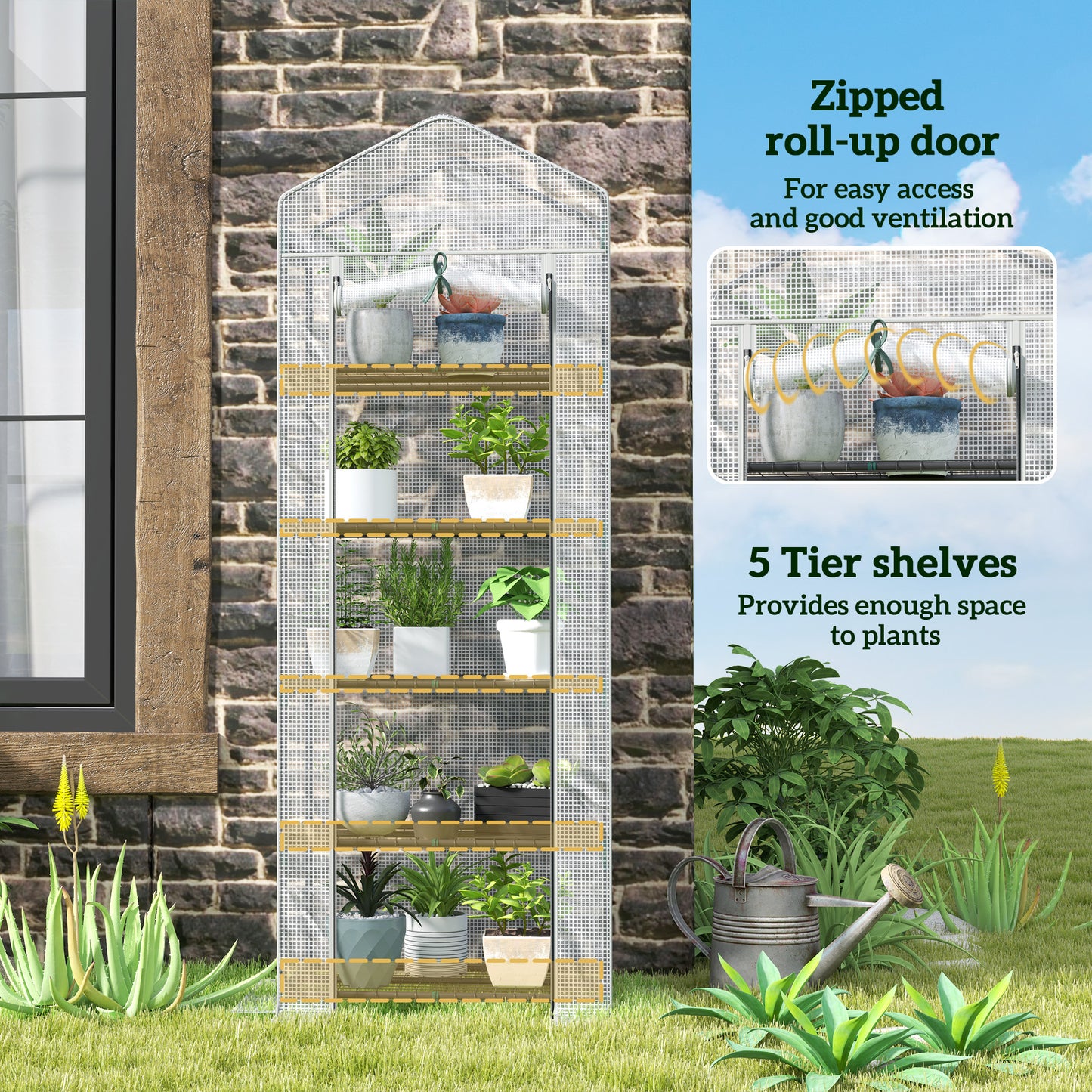 5 Tier Mini Greenhouse Grow House w/ Roll Up Door, White/Grey