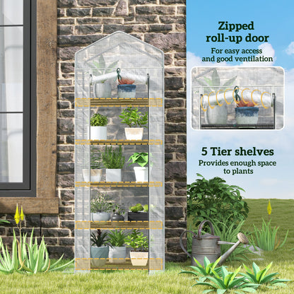 5 Tier Mini Greenhouse Grow House w/ Roll Up Door, White/Grey