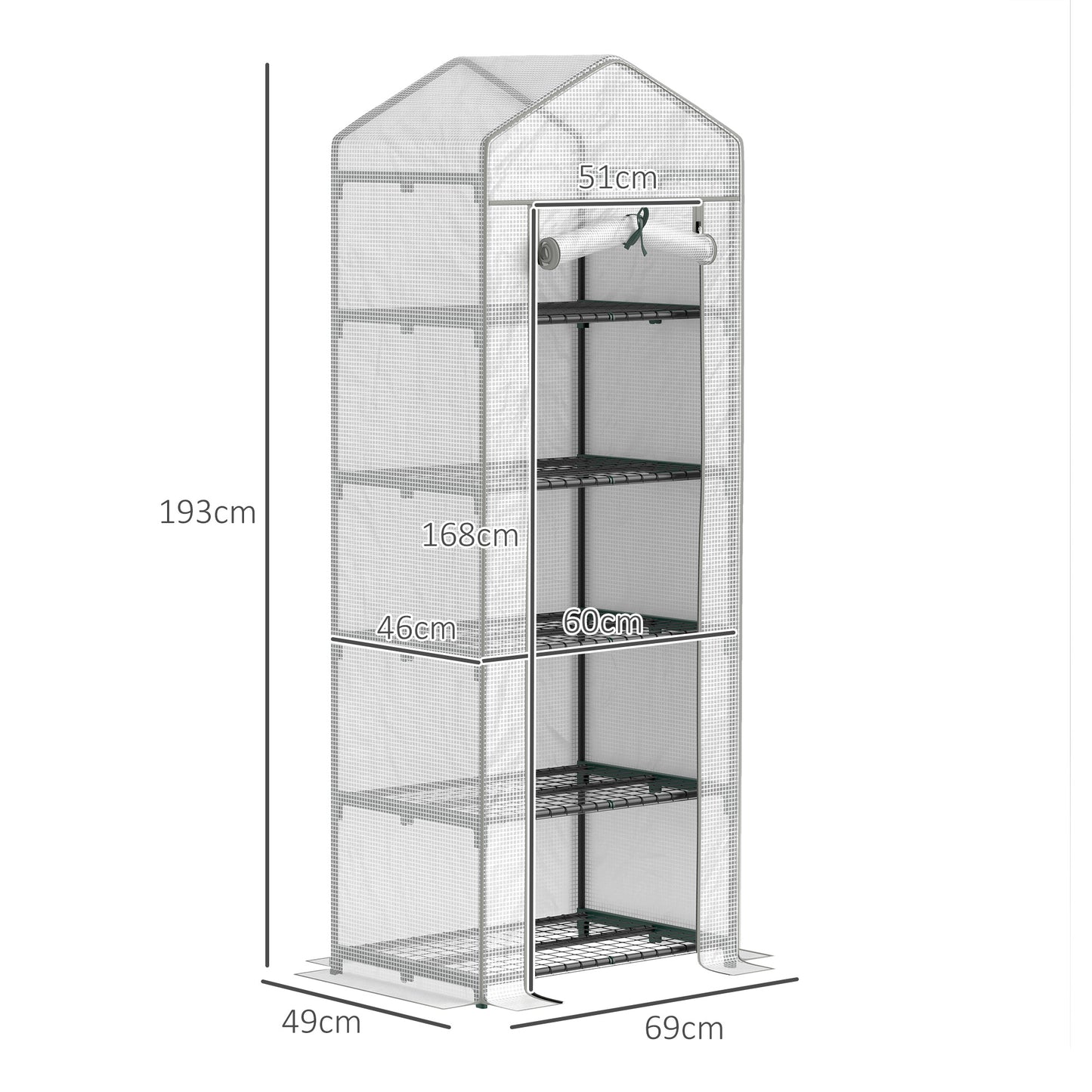 5 Tier Mini Greenhouse Grow House w/ Roll Up Door, White/Grey