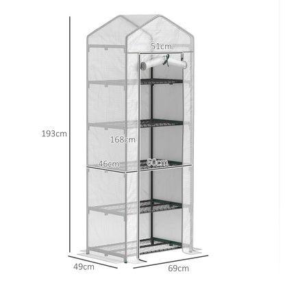 5 Tier Mini Greenhouse Grow House w/ Roll Up Door, White/Grey