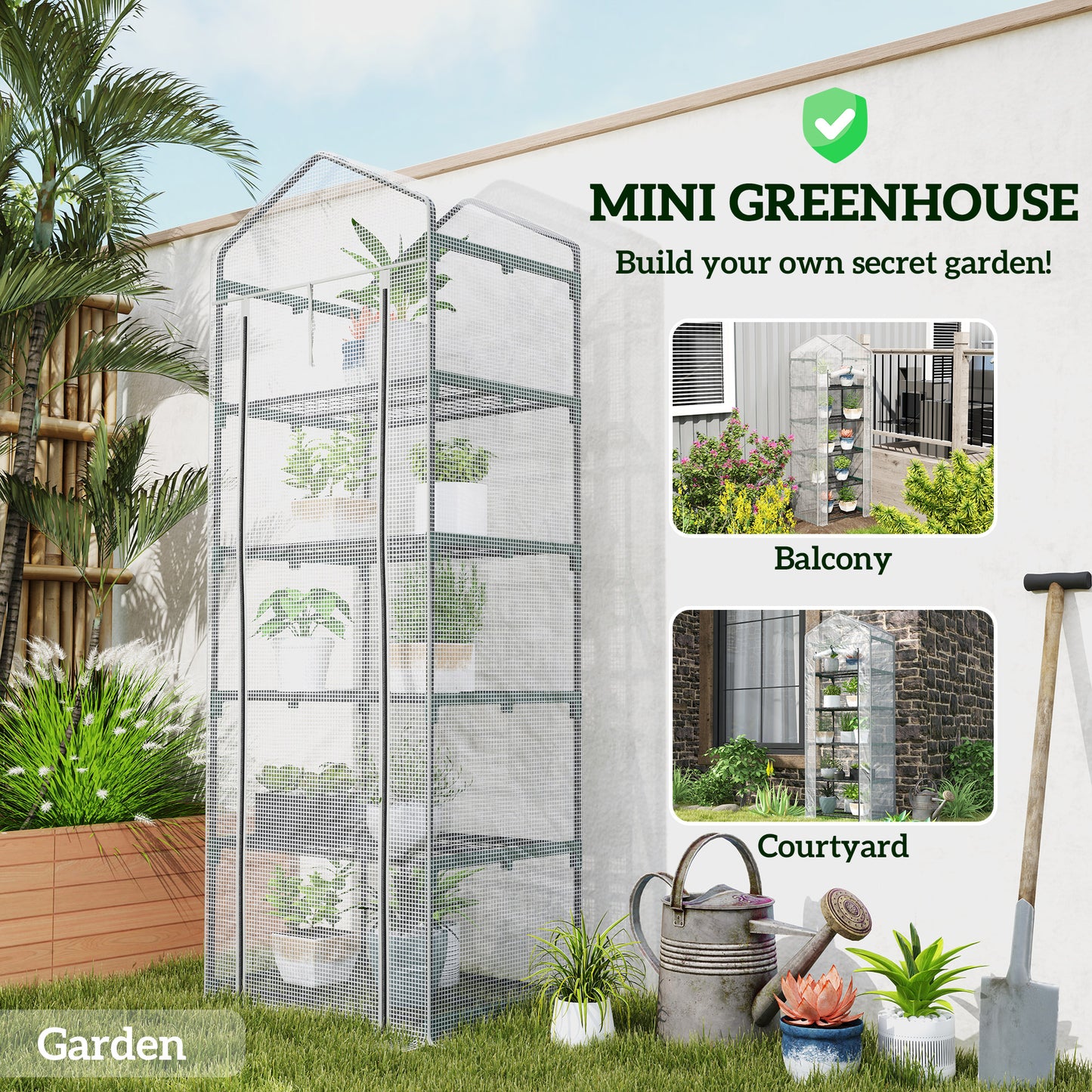 5 Tier Mini Greenhouse Grow House w/ Roll Up Door, White/Grey