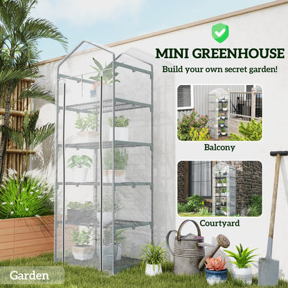 5 Tier Mini Greenhouse Grow House w/ Roll Up Door, White/Grey
