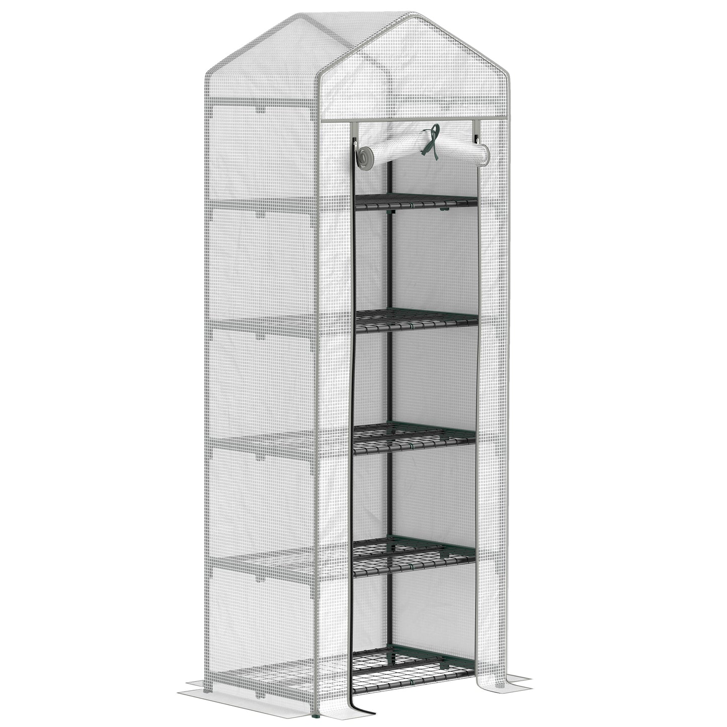 5 Tier Mini Greenhouse Grow House w/ Roll Up Door, White/Grey