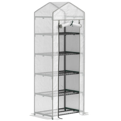 5 Tier Mini Greenhouse Grow House w/ Roll Up Door, White/Grey