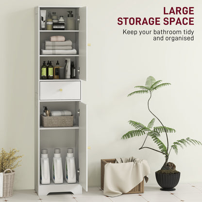 Tall Bathroom Storage Cabinet with Arch Doors Adjustable Shelf White