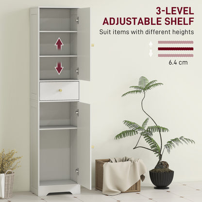 Tall Bathroom Storage Cabinet with Arch Doors Adjustable Shelf White