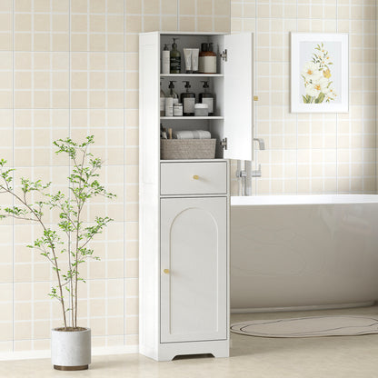 Tall Bathroom Storage Cabinet with Arch Doors Adjustable Shelf White