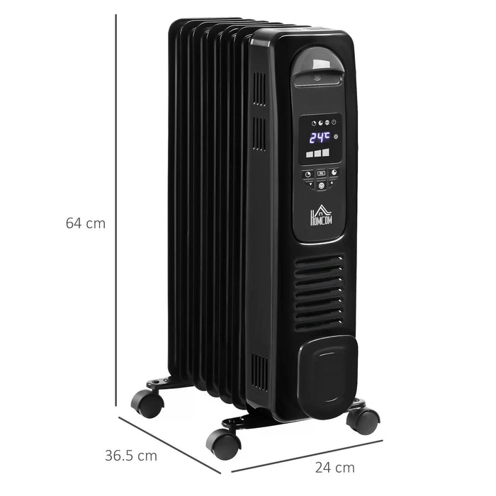 1630W Digital Oil Filled Radiator, 7 Fin, Portable Electric Heater with LED Display, Built-in Timer, 3 Heat Settings, Remote Control, Black