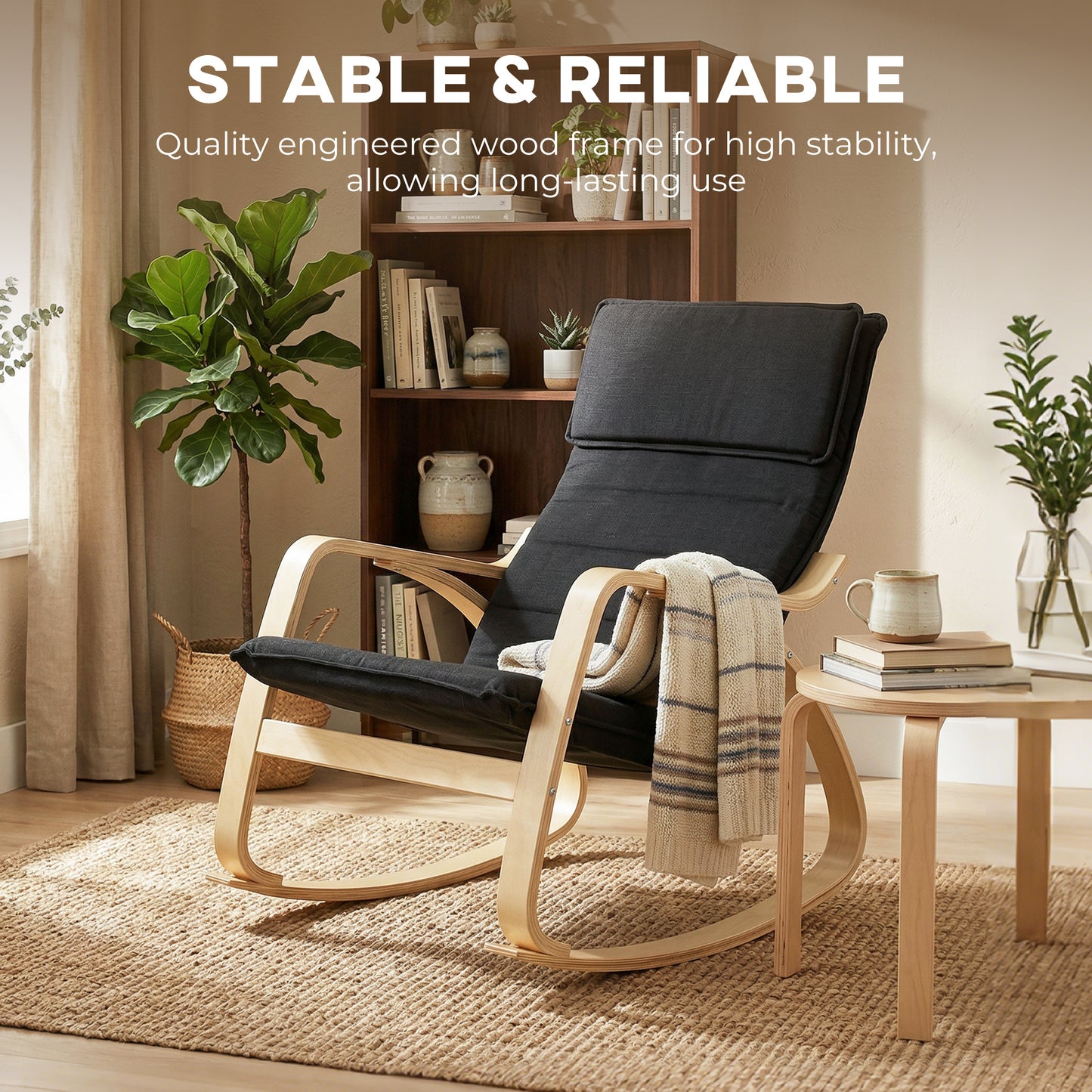 Comfortable Relax Rocking Chair with High Back, Black