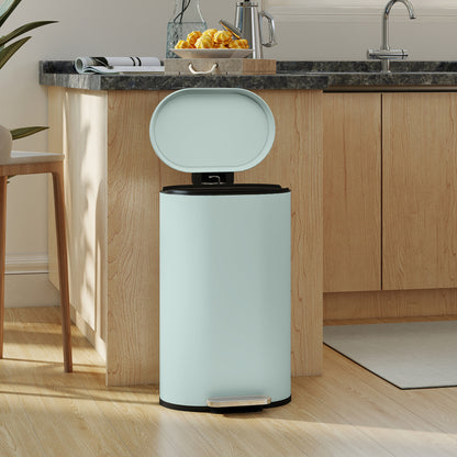 Slim Rectangular Pedal Bin with Soft-Close Lid, 30L Kitchen Bin Green