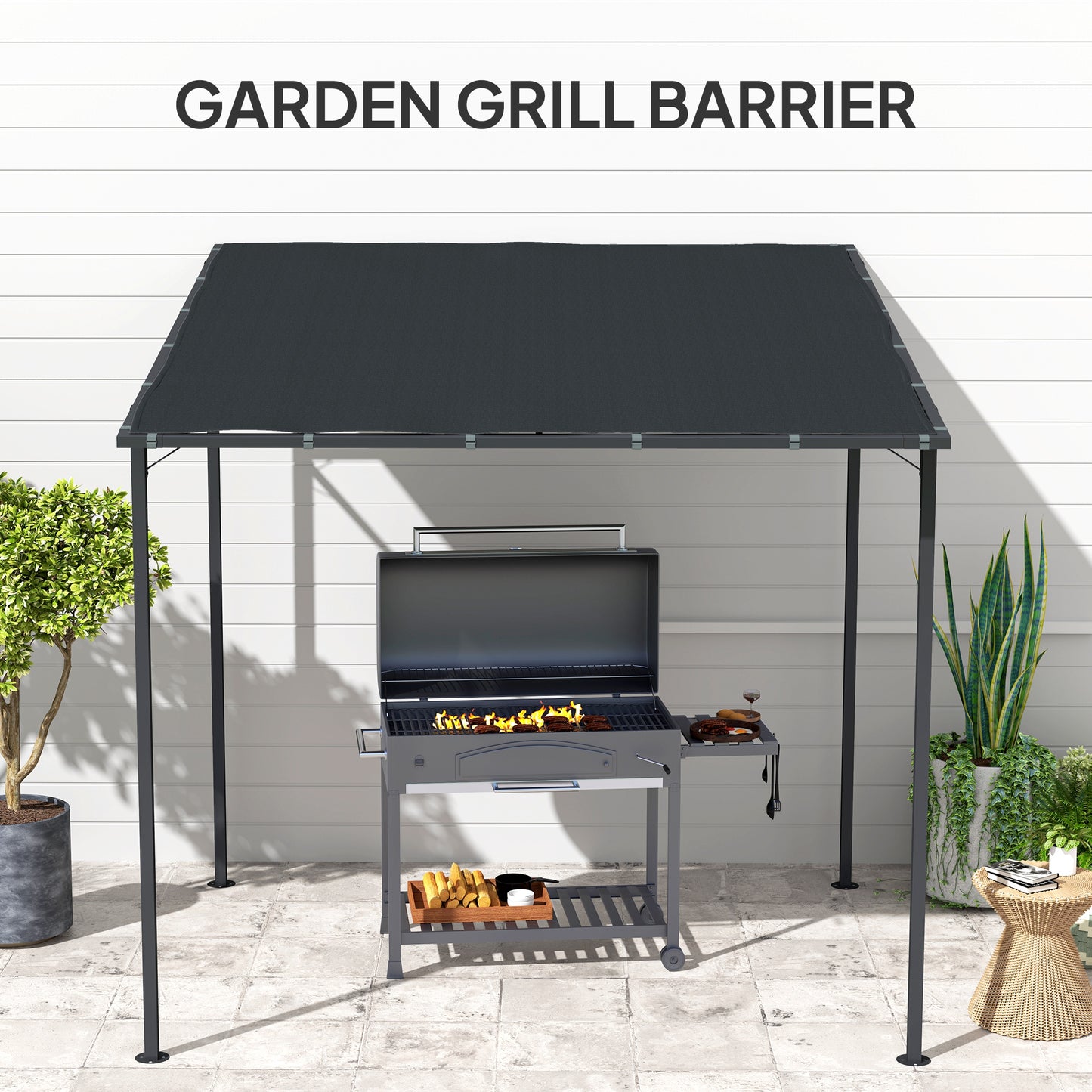 2.4 x 2.4 m Wall Mounted Pergola Gazebo, UPF30+, Dark Grey
