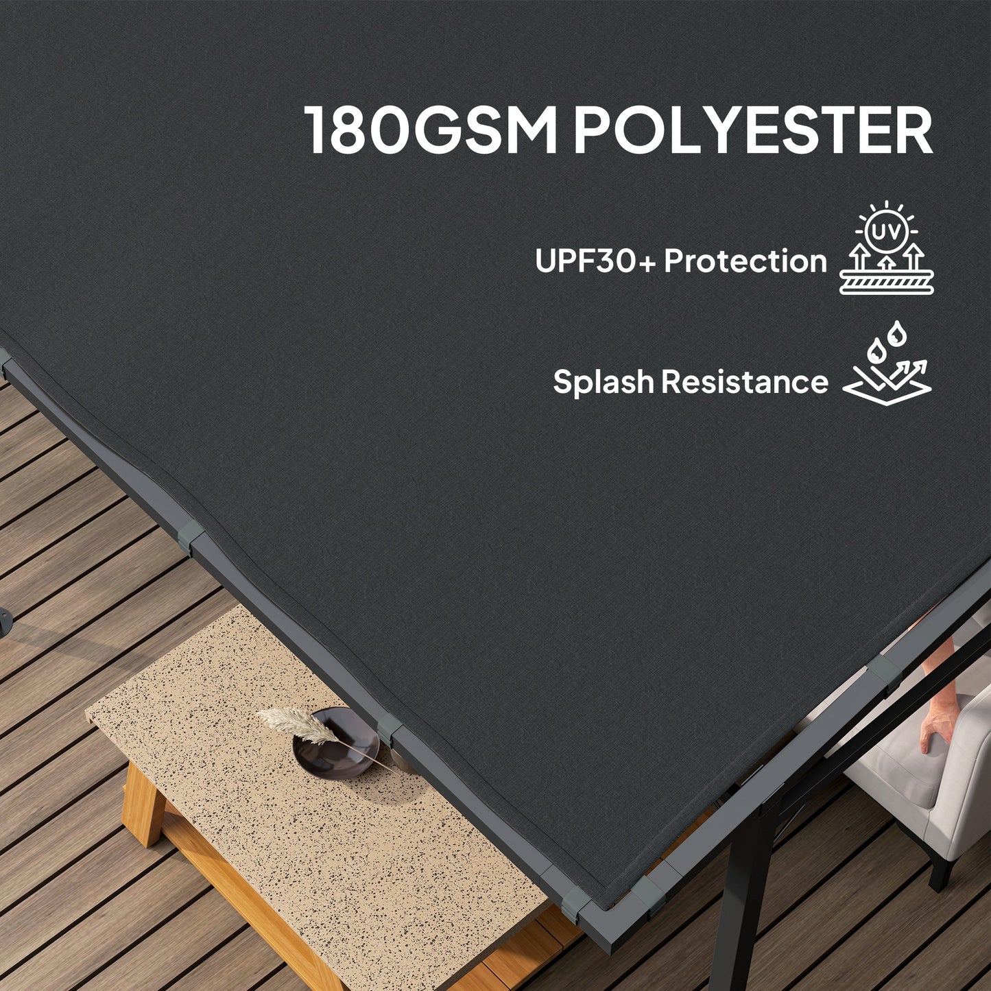 2.4 x 2.4 m Wall Mounted Pergola Gazebo, UPF30+, Dark Grey