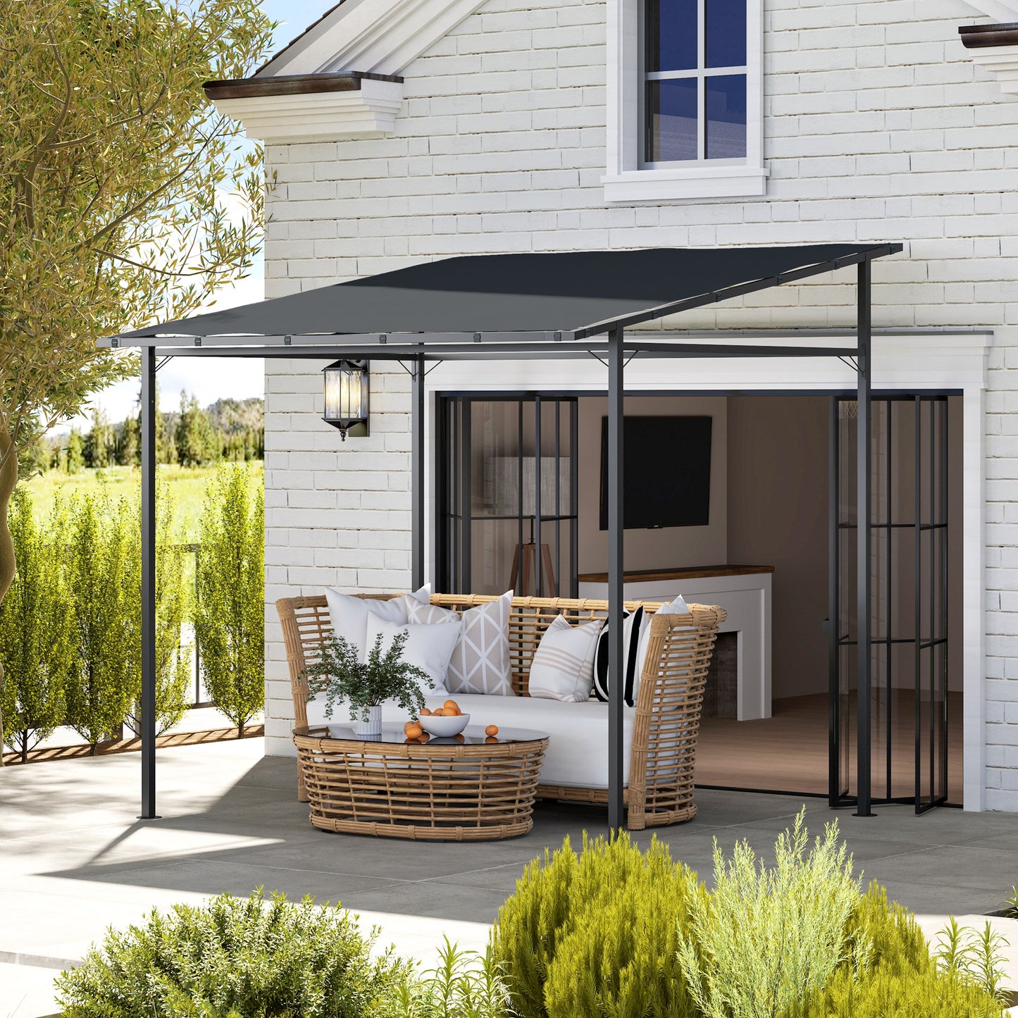 2.4 x 2.4 m Wall Mounted Pergola Gazebo, UPF30+, Dark Grey