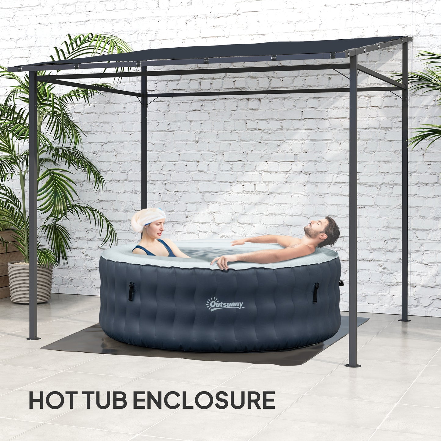 2.4 x 2.4 m Wall Mounted Pergola Gazebo, UPF30+, Dark Grey