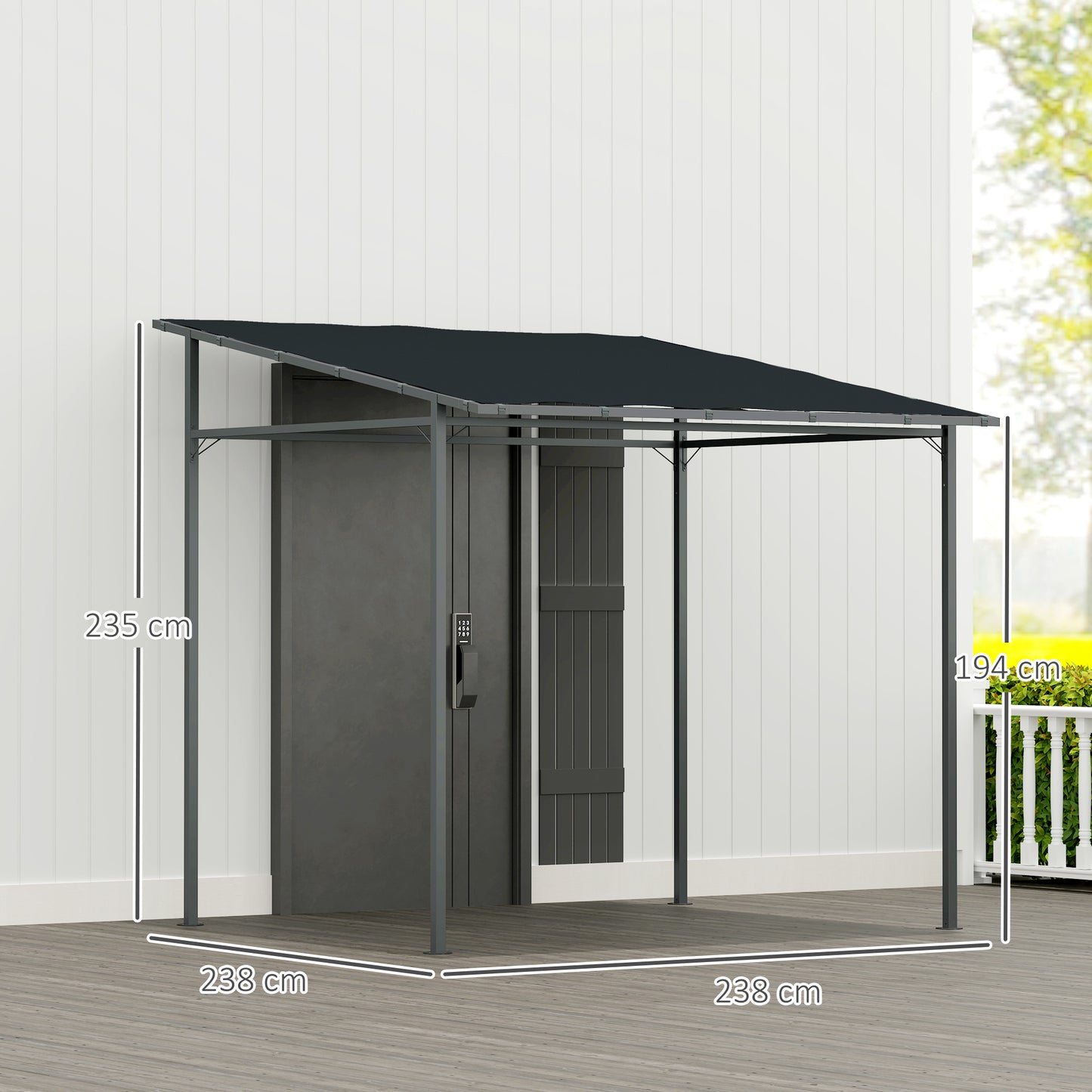 2.4 x 2.4 m Wall Mounted Pergola Gazebo, UPF30+, Dark Grey