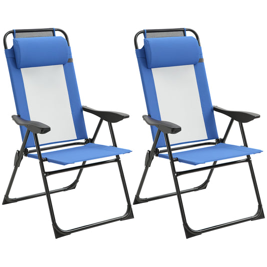 Garden Chairs Set of 2 Folding Camping Chair Recliners, Blue