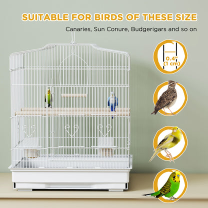 59cm Large Bird Cage with Perches, Food Bowls, Swing, White