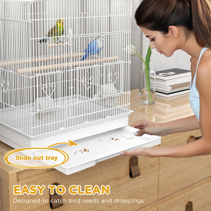 59cm Large Bird Cage with Perches, Food Bowls, Swing, White