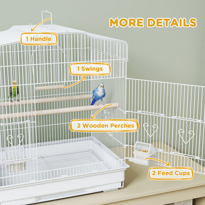 59cm Large Bird Cage with Perches, Food Bowls, Swing, White
