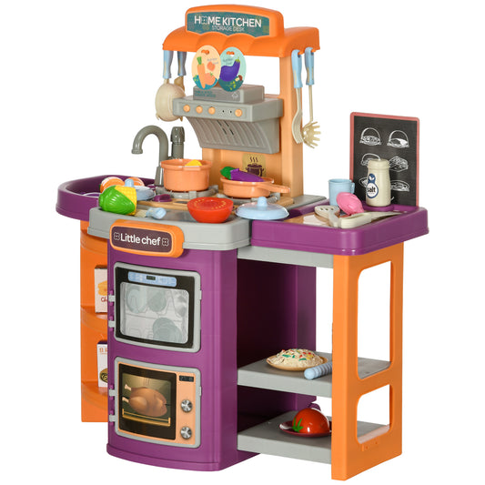 AIYAPLAY Toy Kitchen, 49 Pieces Kids Play Kitchen, Children Trolley, with Sound and Light, Spray Effects, Running Water