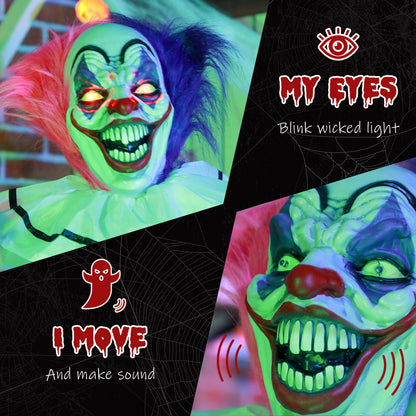 Halloween Clown Animatronic Prop with Light Up Eyes, for Indoor Outdoor