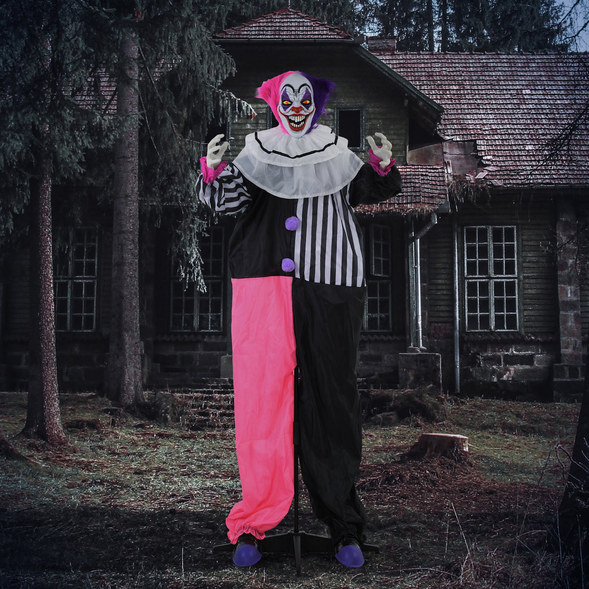 Halloween Clown Animatronic Prop with Light Up Eyes, for Indoor Outdoor