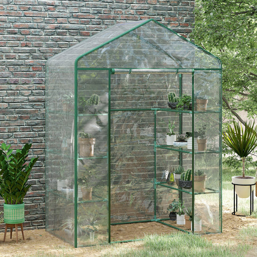 4 Tiers 8 Shelves Metal Frame Walk in Portable Greenhouse Transparent 143 L x 73W x 195H cm