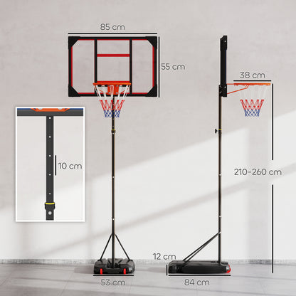 Basketball Hoop, 210-260cm Height Adjustable Basketball Hoop, Red