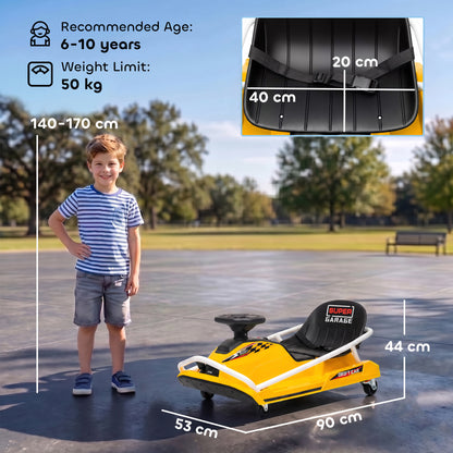24V Electric Go Kart for Kids with Drift Mode, Soft Start, Yellow