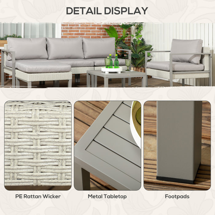 6 Pieces Patio Furniture Set with Sofa, Armchair, Stool, Metal Table, Cushions, for Outdoor, Grey