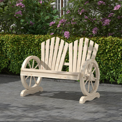 2 Seater Garden Bench w/ Wheel-Shaped Armrests Natural Wood