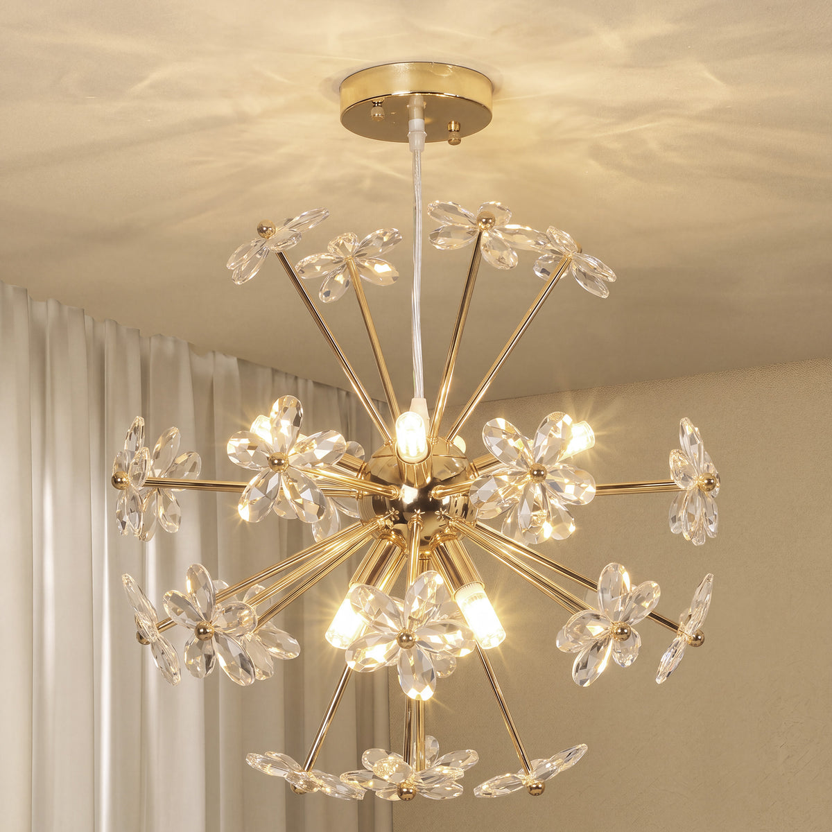 Crystal Chandeliers Ceiling Light with Flower, Pendant Light, Clear