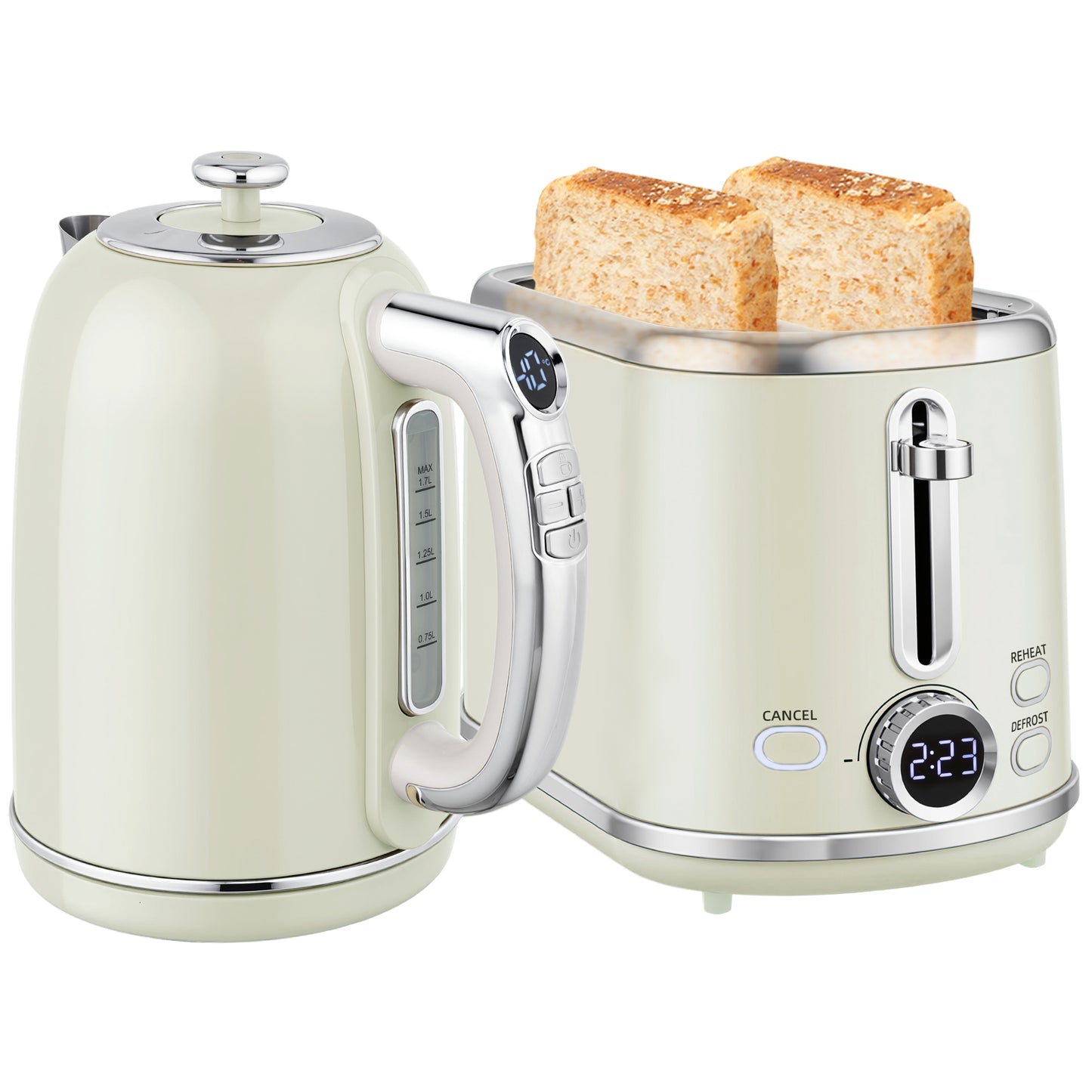 1.7L 3000W Kettle and 2 Slice Toaster with Keep Warm Memory Function