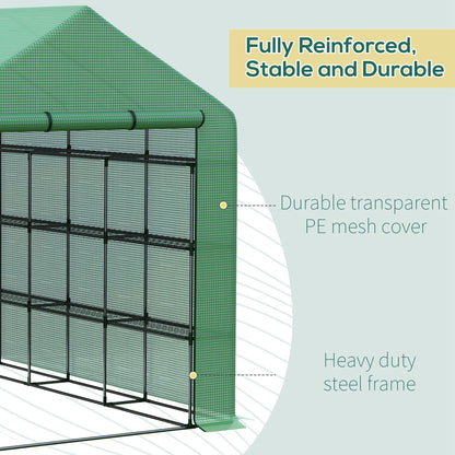 Walk-in Greenhouse with 4 Tier 24 Shelves, Portable Grow House with Roll-up Door, 244 x 180 x 210cm, Green