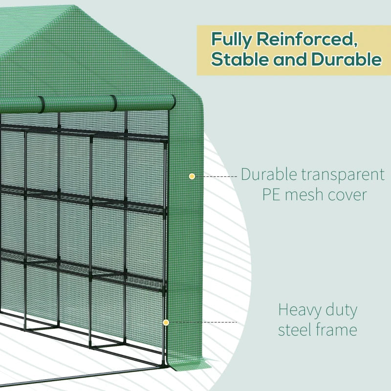 Walk-in Greenhouse with 4 Tier 24 Shelves, Portable Grow House with Roll-up Door, 244 x 180 x 210cm, Green