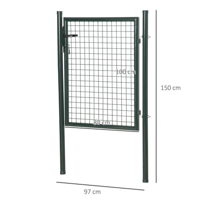 Steel Garden Gate Security Barrier Mesh Fence w/ Lock, 97cm x 150 cm