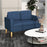 Modern Loveseat Sofa, Compact 2 Seater Sofa with Hidden Storage, 117cm Tufted Cotton Couch with Wood Legs, Blue