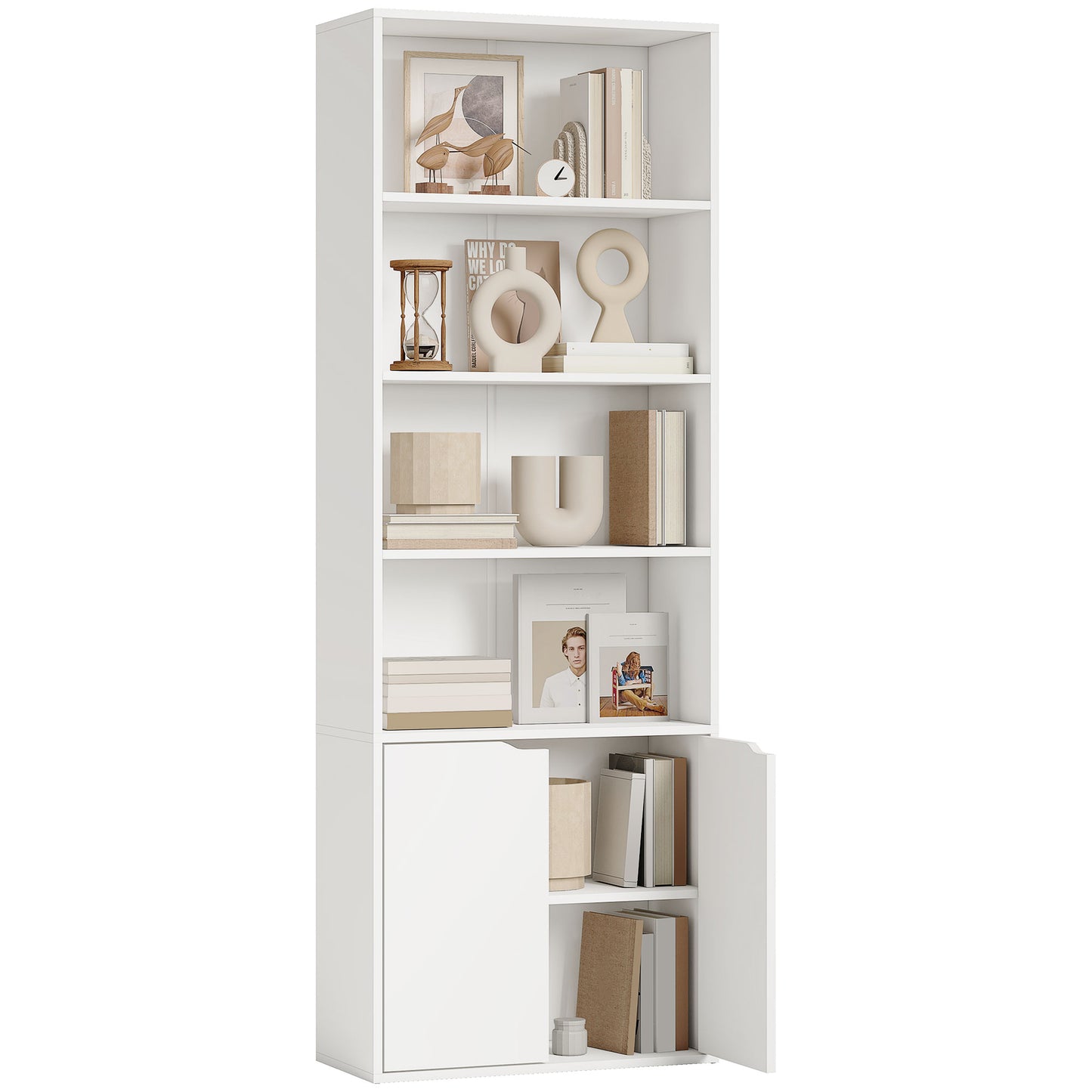 2 Door 4 Shelves Bookcase Wooden Storage Cabinet Display Unit White