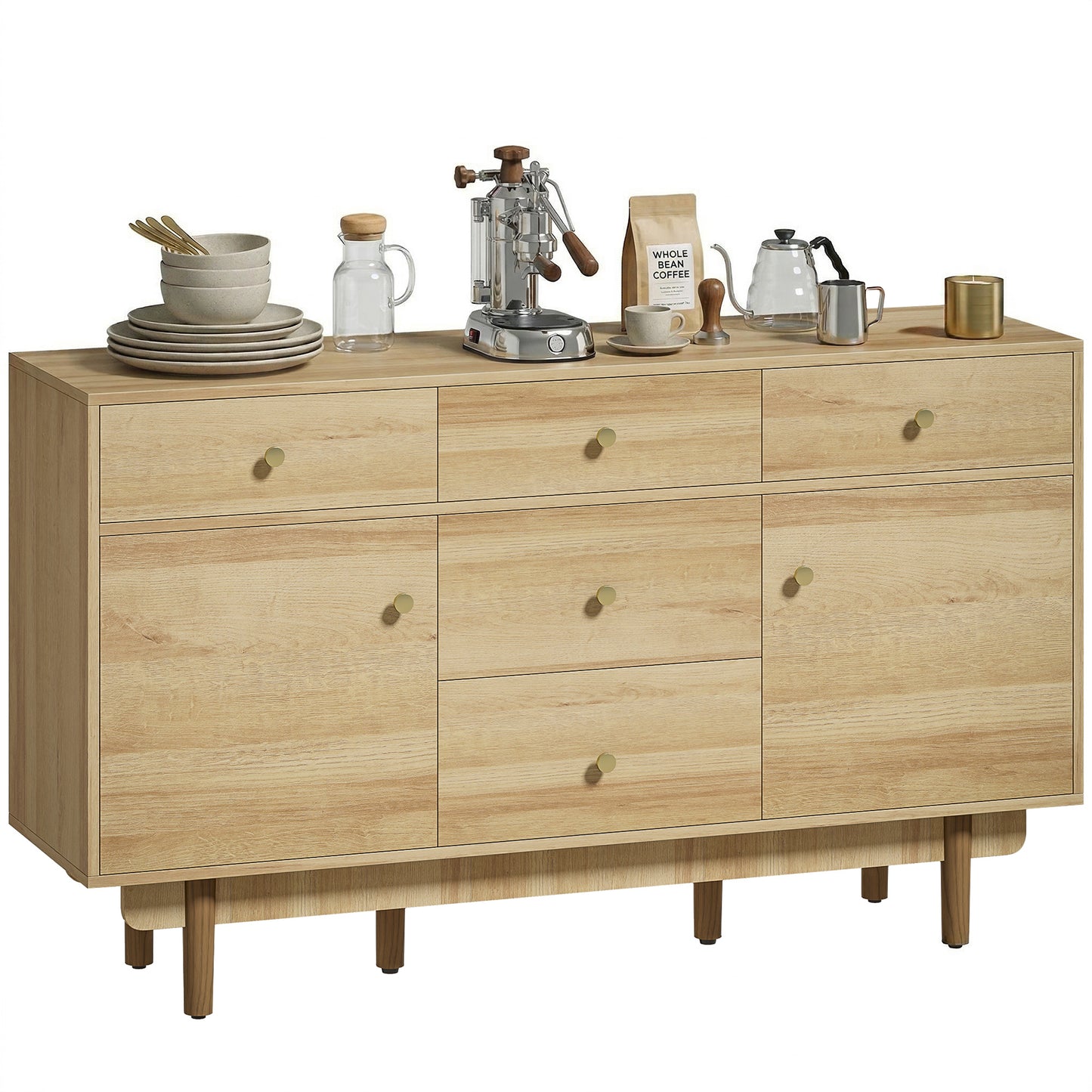 Sideboard Soft Close Doors Wood Legs Walnut